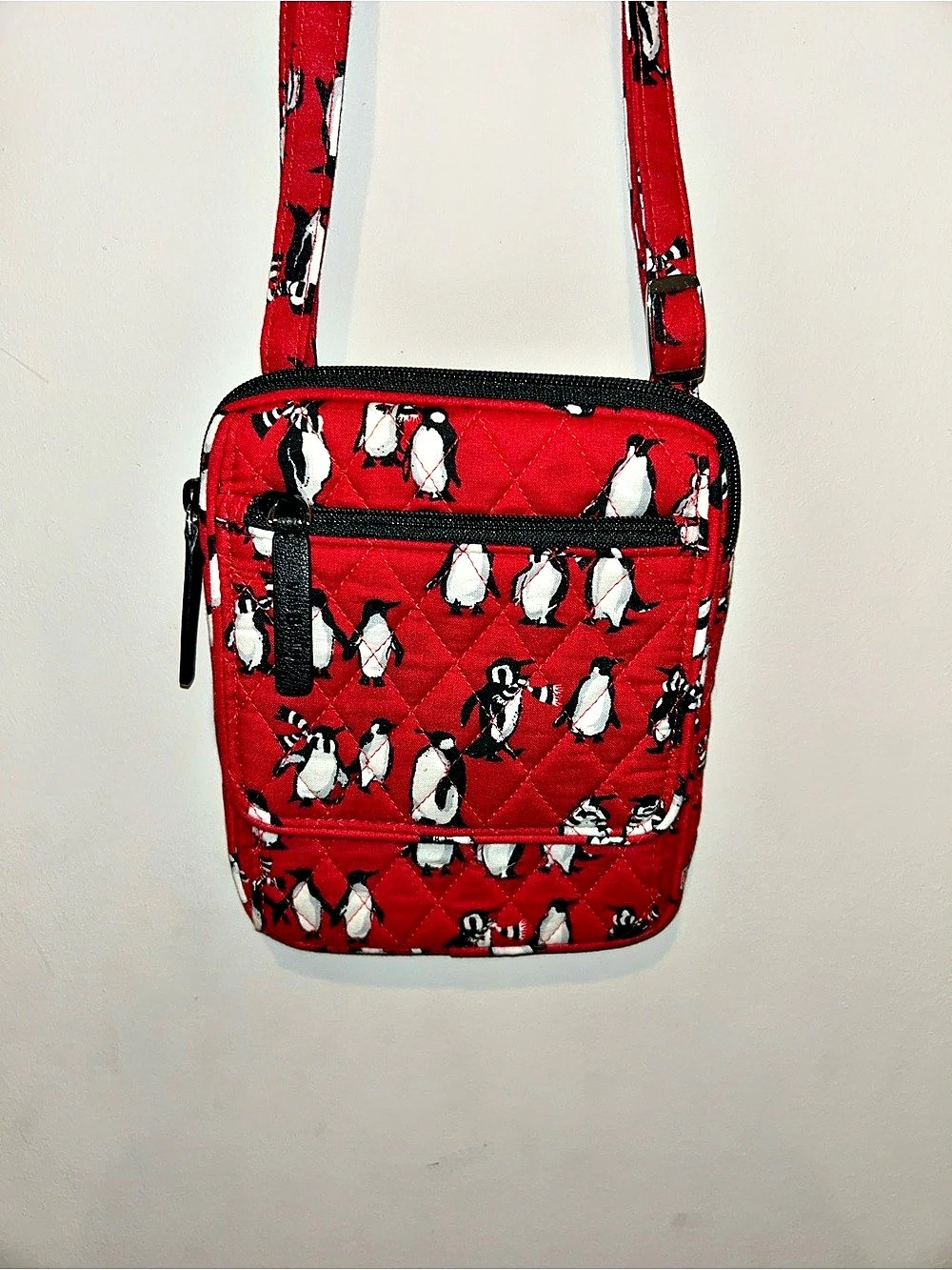 Vera Bradley Playful Penguins On The Go Crossbody Red & Black Bag